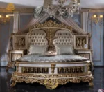 Royal Gold Carved Round Bed Set - Image 3