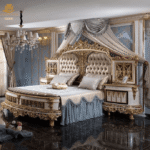 Royal Gold Carved Round Bed Set